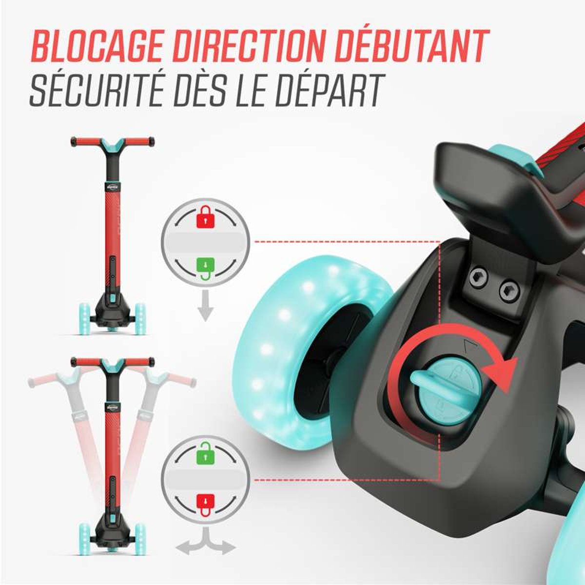Trottinette pour Enfants, 2+ Ans, Pliable, Magnet-Deck, Nexo Lime red, BERG TOYS