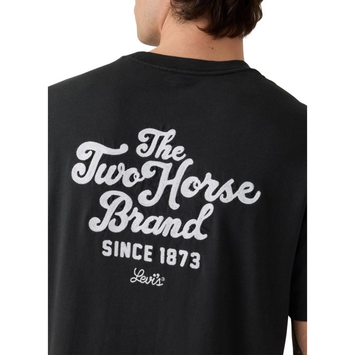 T-shirt en coton noir imprimé avec une coupe droite et un col rond noir, LEVI'S