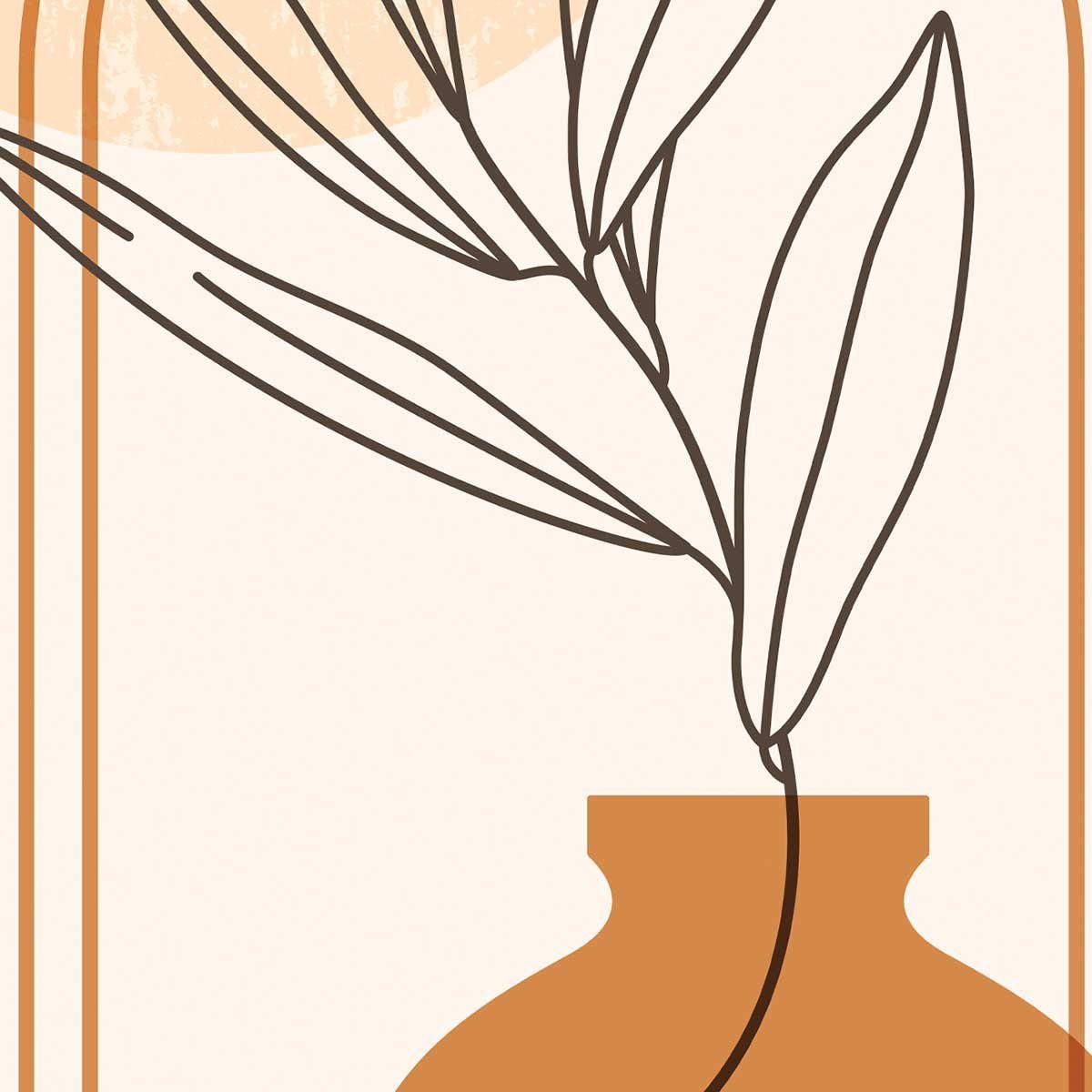 Affiche encadrée line art vase tons chaleureux affiche + cadre en métal - noir, HEXOA