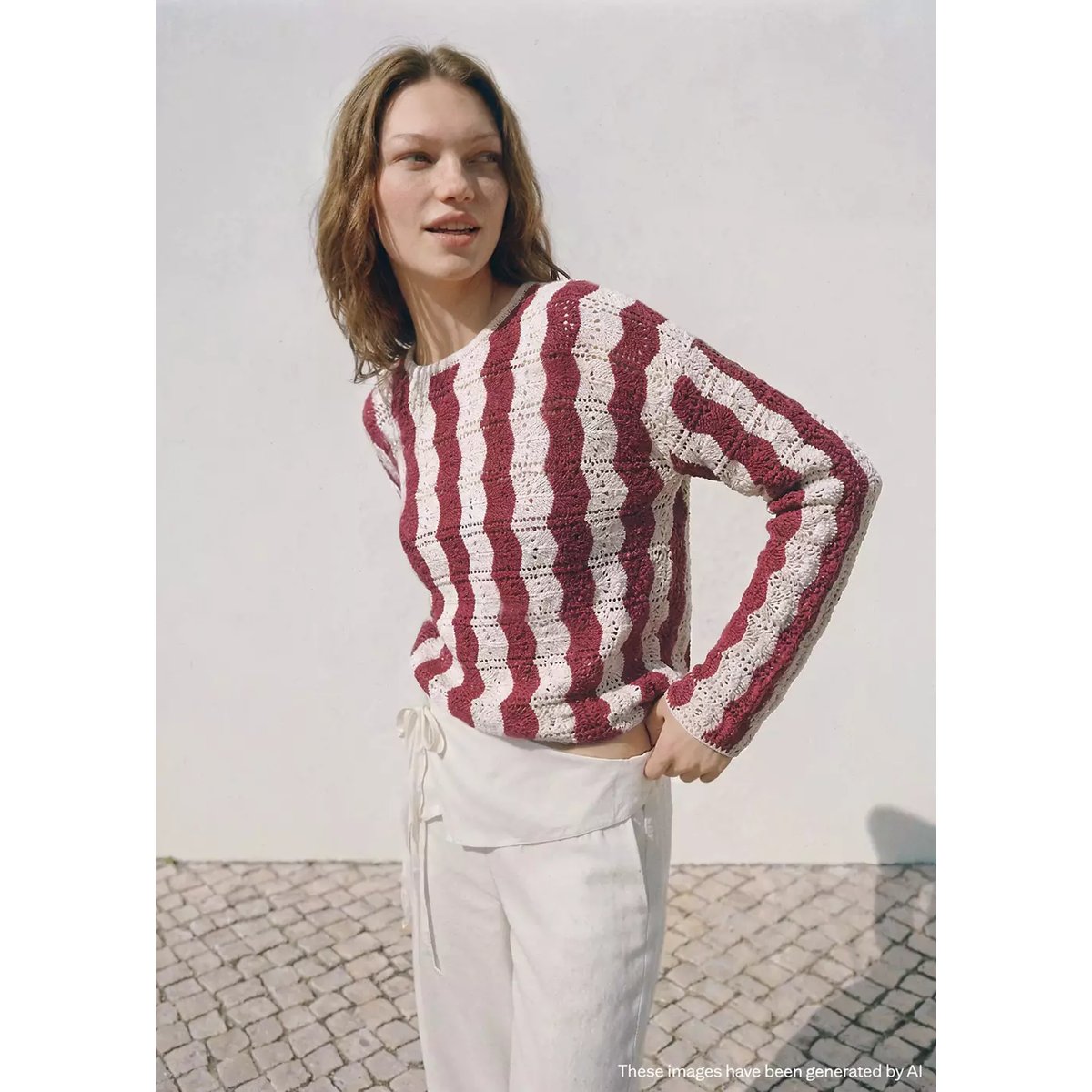Pull en maille ajourée bicolore grenat, MANGO TEEN