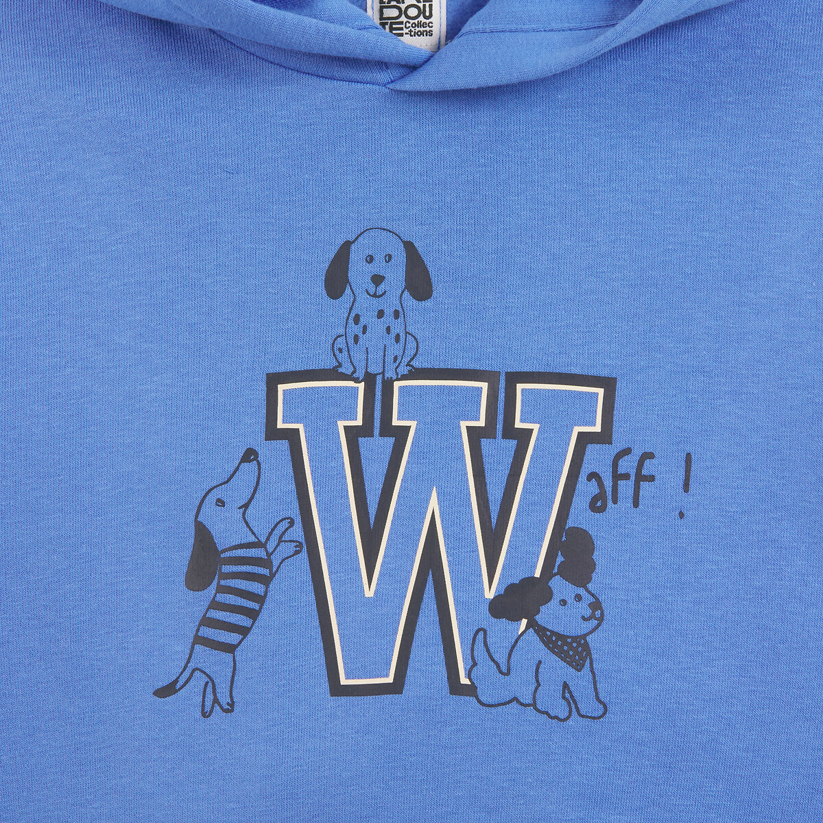Felpa in pile con cappuccio, stampata con scritta e cani blu, LA REDOUTE COLLECTIONS