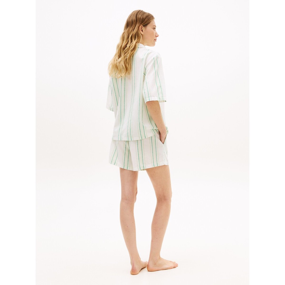 Pyjashort à rayures TH Essentials Sleep rayé blanc/vert, TOMMY HILFIGER