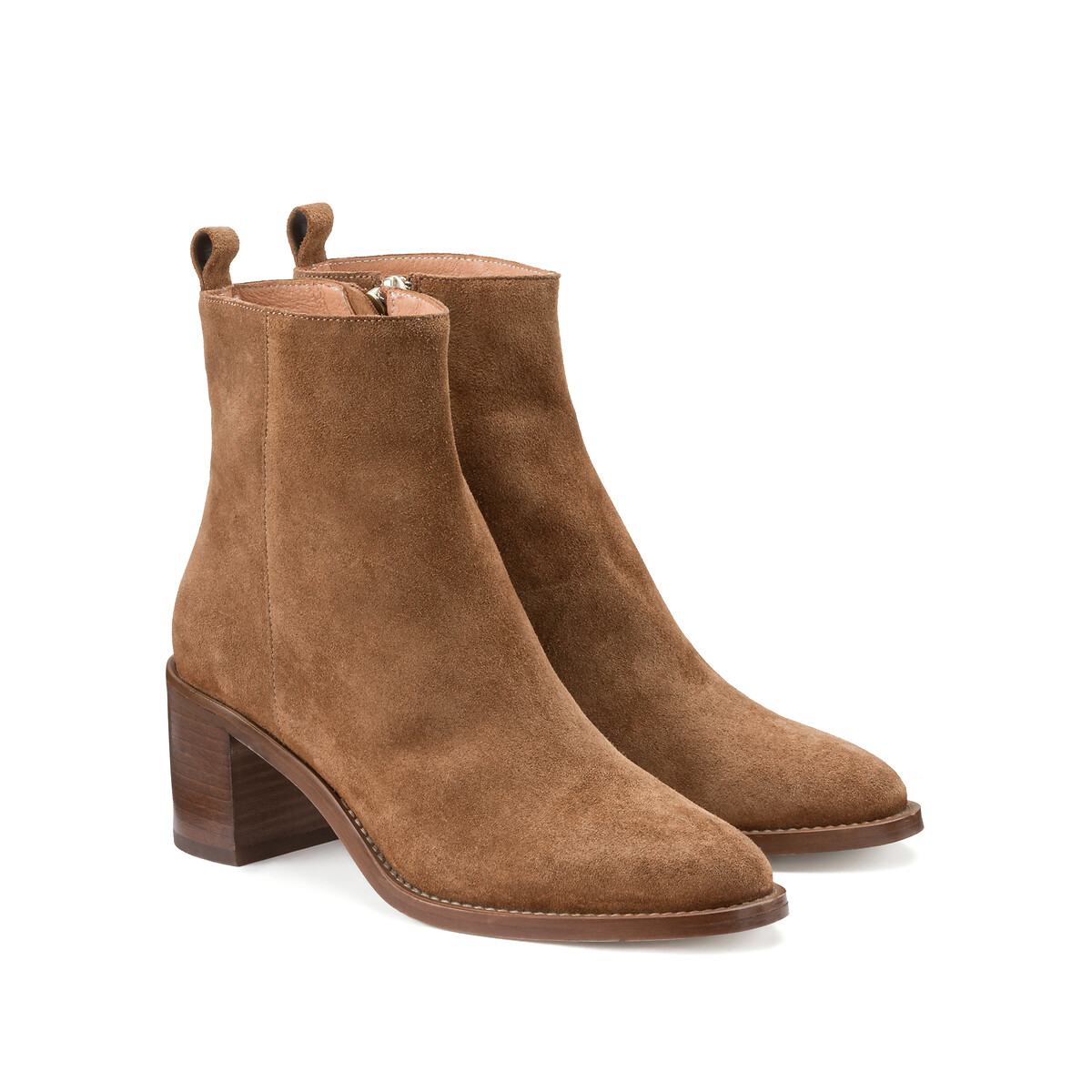 Boots à talon en cuir suédé, Signature FAUSTINE taupe, LA REDOUTE COLLECTIONS
