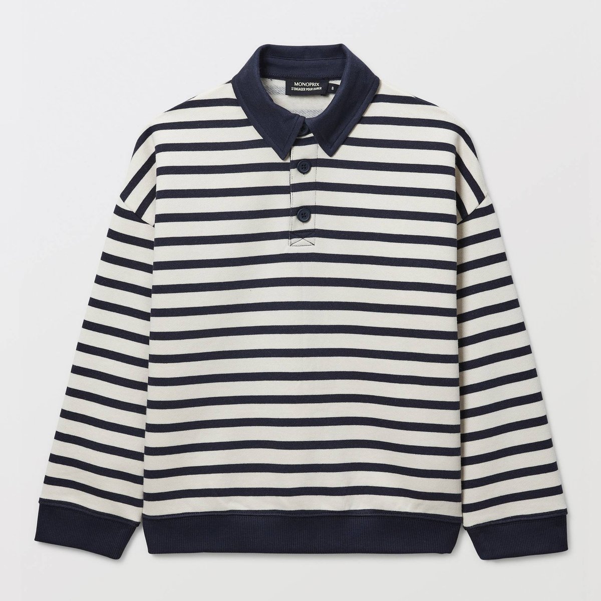 Sweat col polo rayé en coton BIO GOTS marine, MONOPRIX