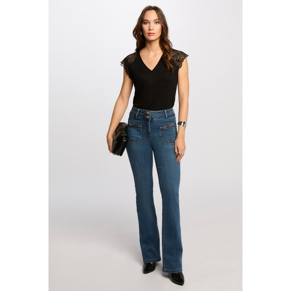 T-shirt manches courtes noir, MORGAN