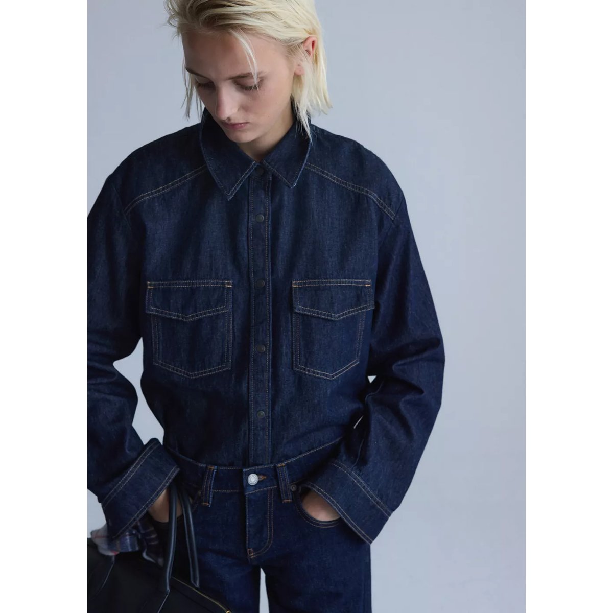 Chemise jean poches à rabat bleu, MANGO