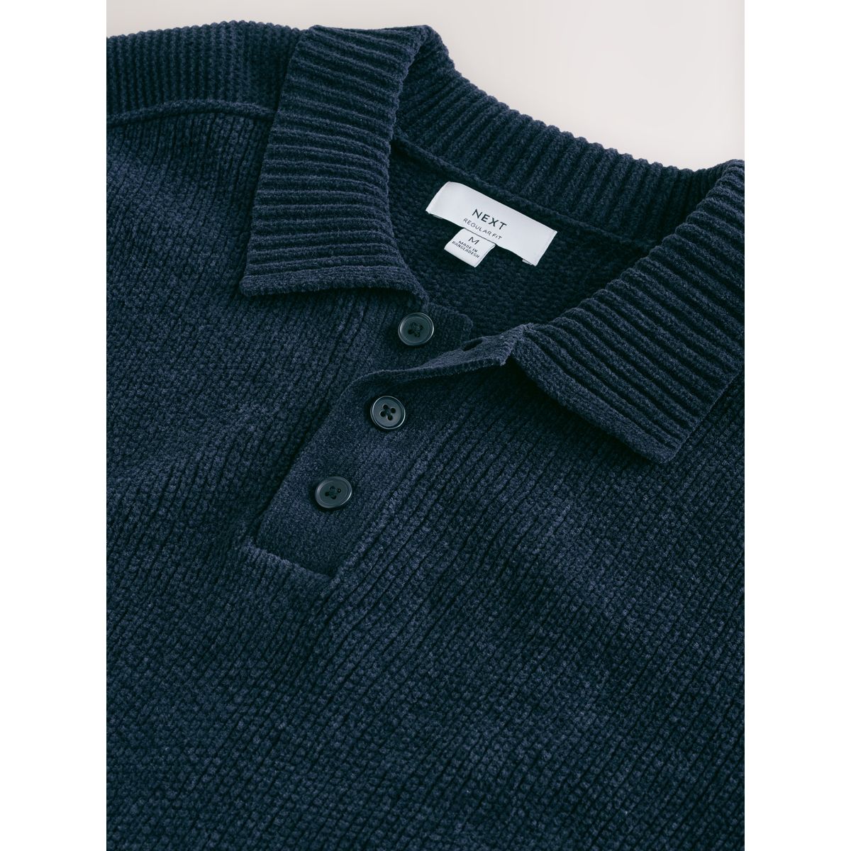 Polo côtelé en maille chenille bleu marine, NEXT