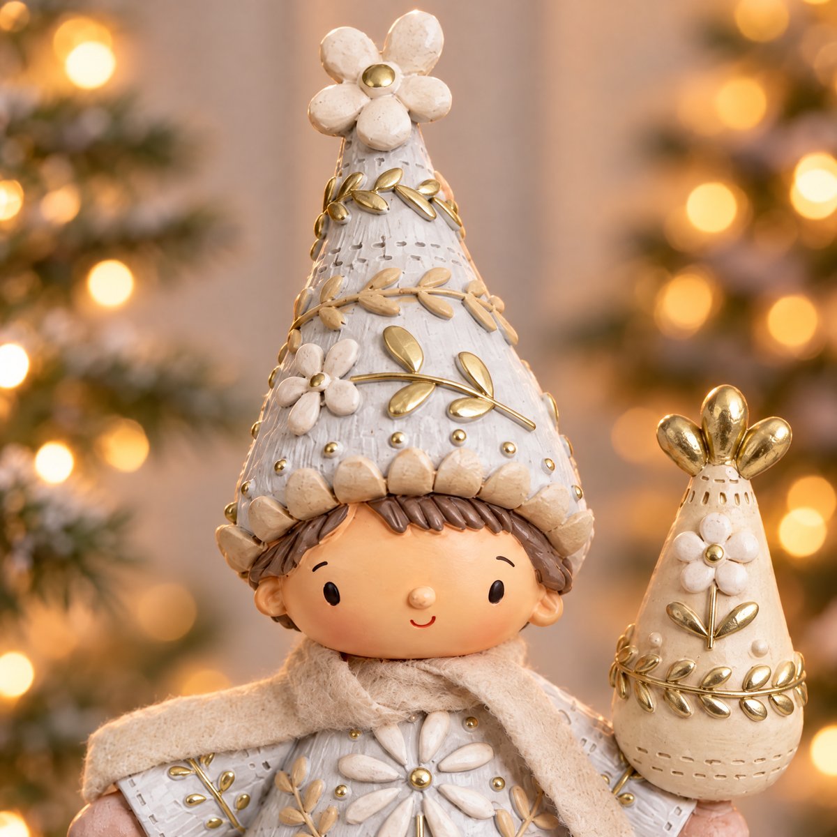 Figurine garçon de noël décorative artificielle H22 ELFIE beige, SIA
