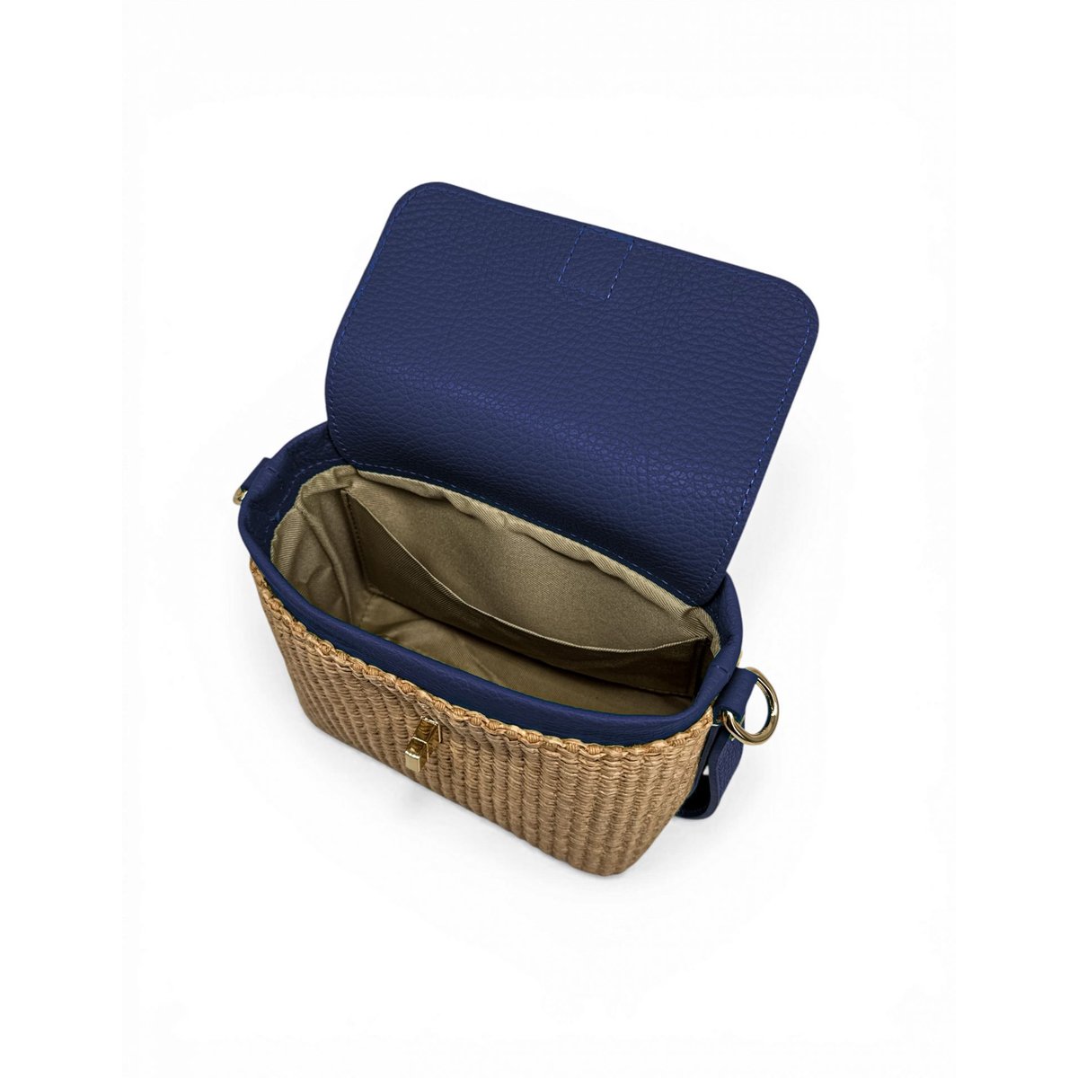 Mini-sac à main en cuir et raphia SIENNA bleu foncé, OH MY BAG