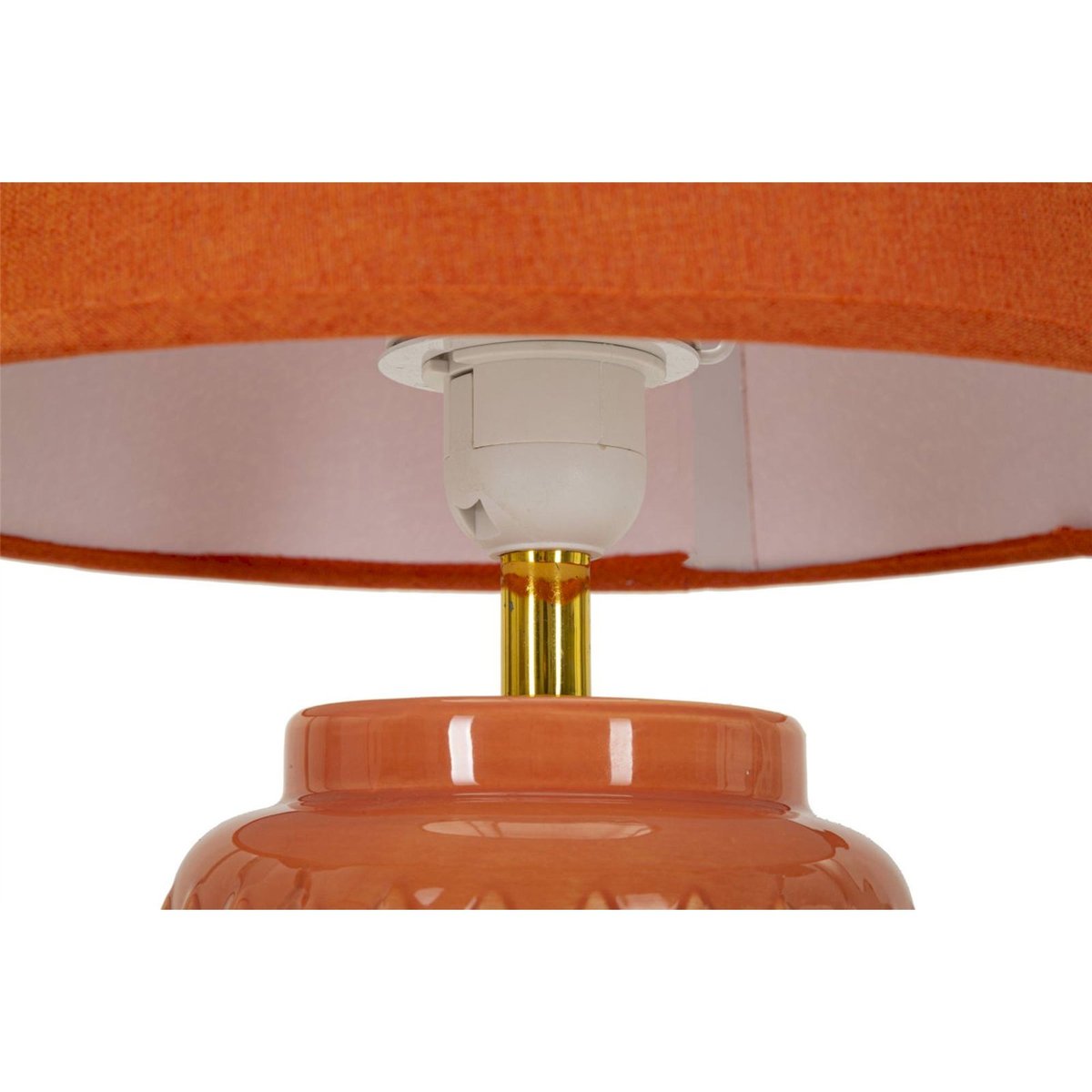 Lampe à poser céramique relief abat-jour lin orange, RECOLLECTION