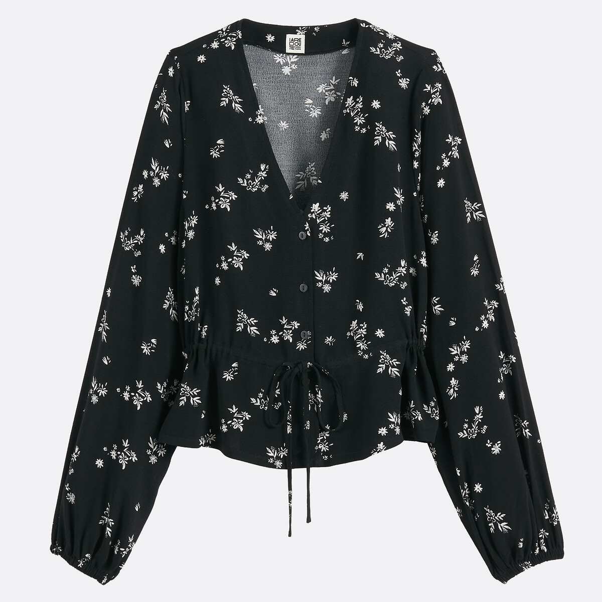 Blouse col V, imprimé floral, manches longues imprimé fond noir, LA REDOUTE COLLECTIONS
