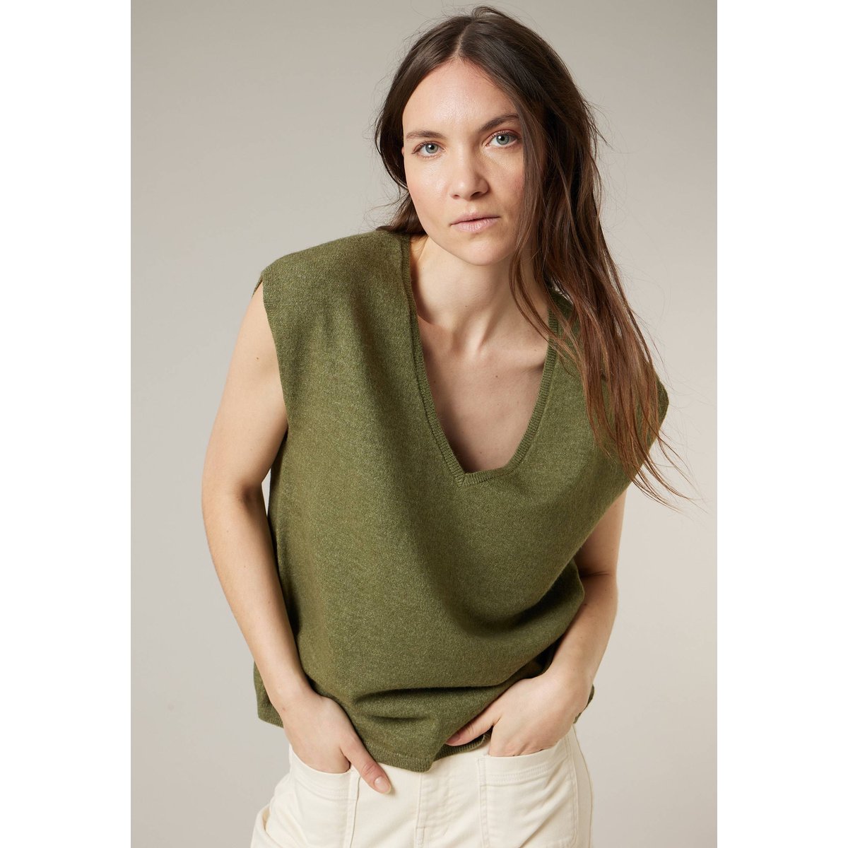Pull sans manches femme MIRIA tilleul, DEELUXE
