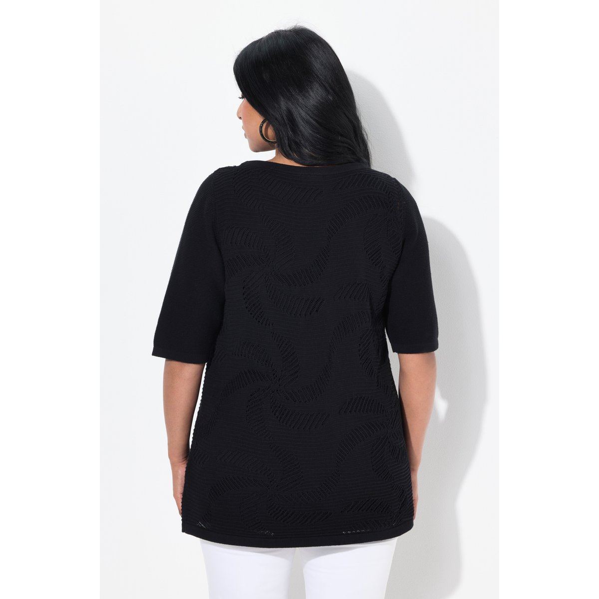 Pull encolure bateau et manches courtes. noir, ULLA POPKEN