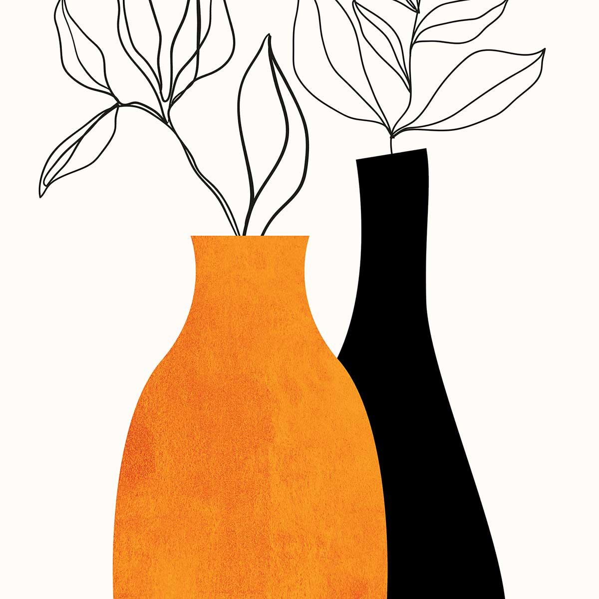 Affiche fleurs ""plante"" affiche + cadre en bois - noir, HEXOA