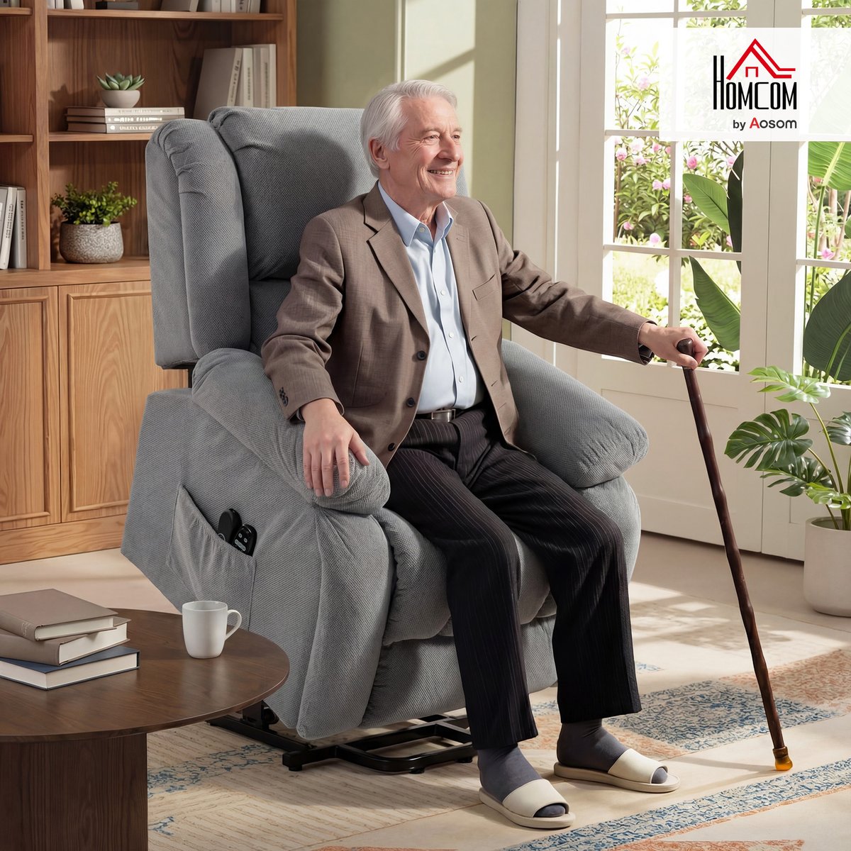 Fauteuil releveur multifonctionnel Velours gris clair, HOMCOM