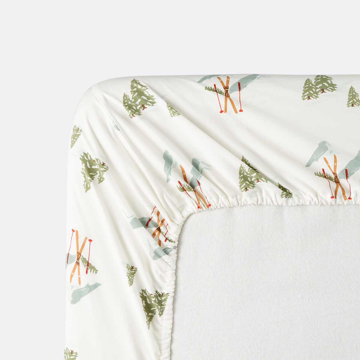 Alps Fitted Sheet in Cotton Percale with 30cm Flap printed, LA REDOUTE INTERIEURS
