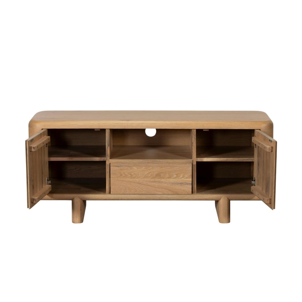 Meuble TV bois 2 portes à bords arrondis ASTER bois naturel, PIER IMPORT