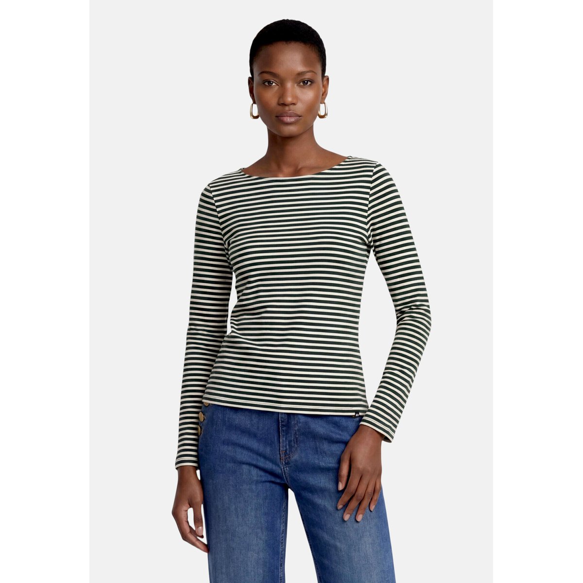 T-shirt basique à encolure bateau cream/dark green, ZERO