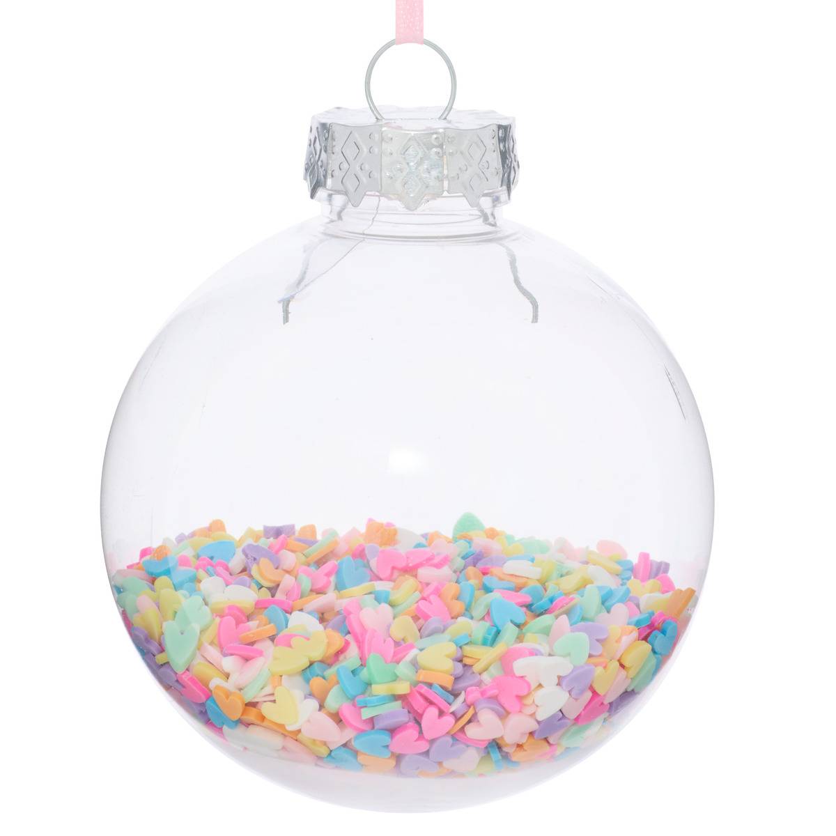 Boule de Noël en plastique confettis intérieurs D. 80 mm bleu, FEERIC LIGHTS & CHRISTMAS