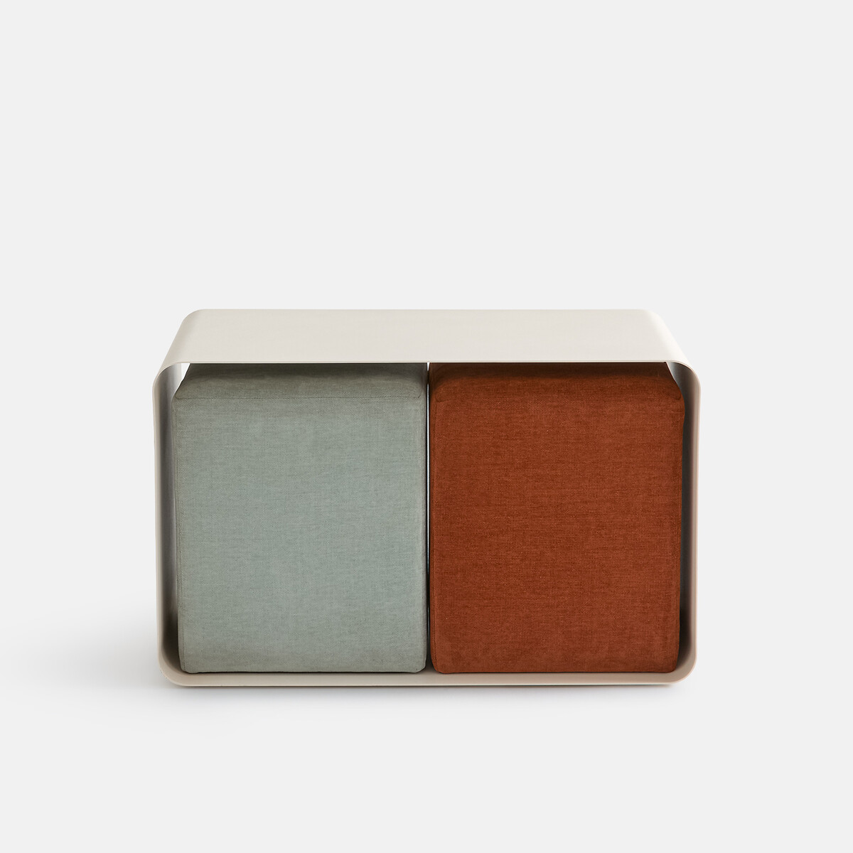 Table basse en acier et ses 2 poufs, AMUO ecru, LA REDOUTE INTERIEURS