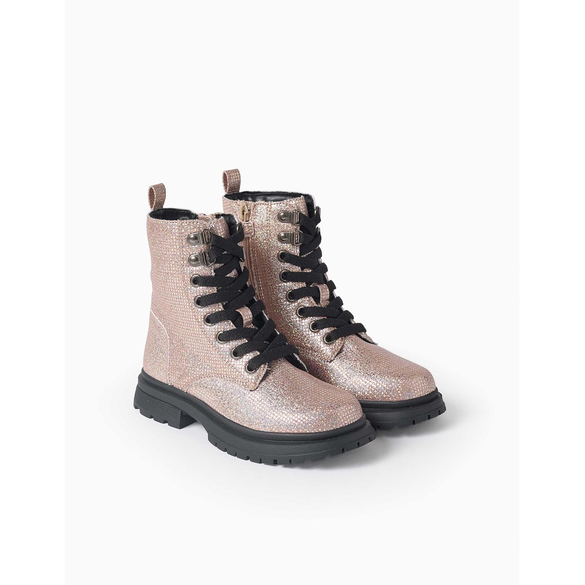 Bottes montantes avec effet paillettes et lacets gris, ZIPPY