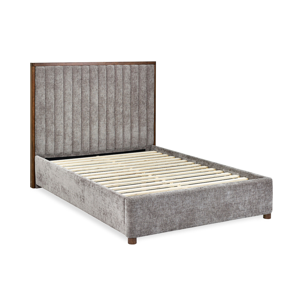 Windermere Chenille Panelled Headboard Bed grey/wood, SO'HOME