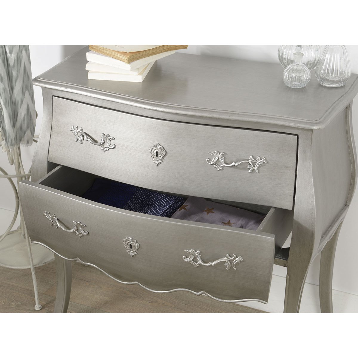 Commode Murano Céleste 2 Tiroirs silver, AMADEUS