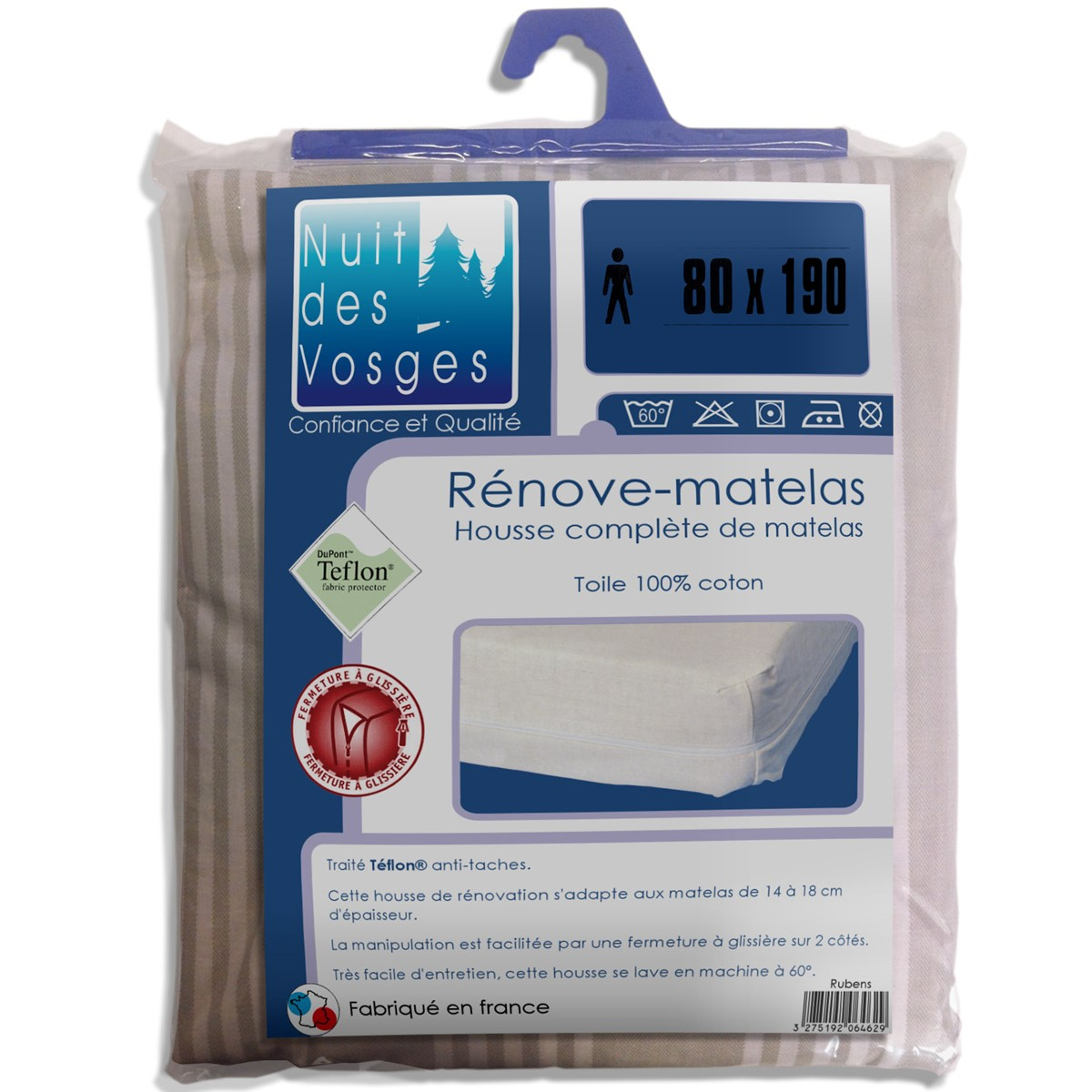 Housse zippée - Rénove-Matelas beige/blanc, TRADITION DES VOSGES