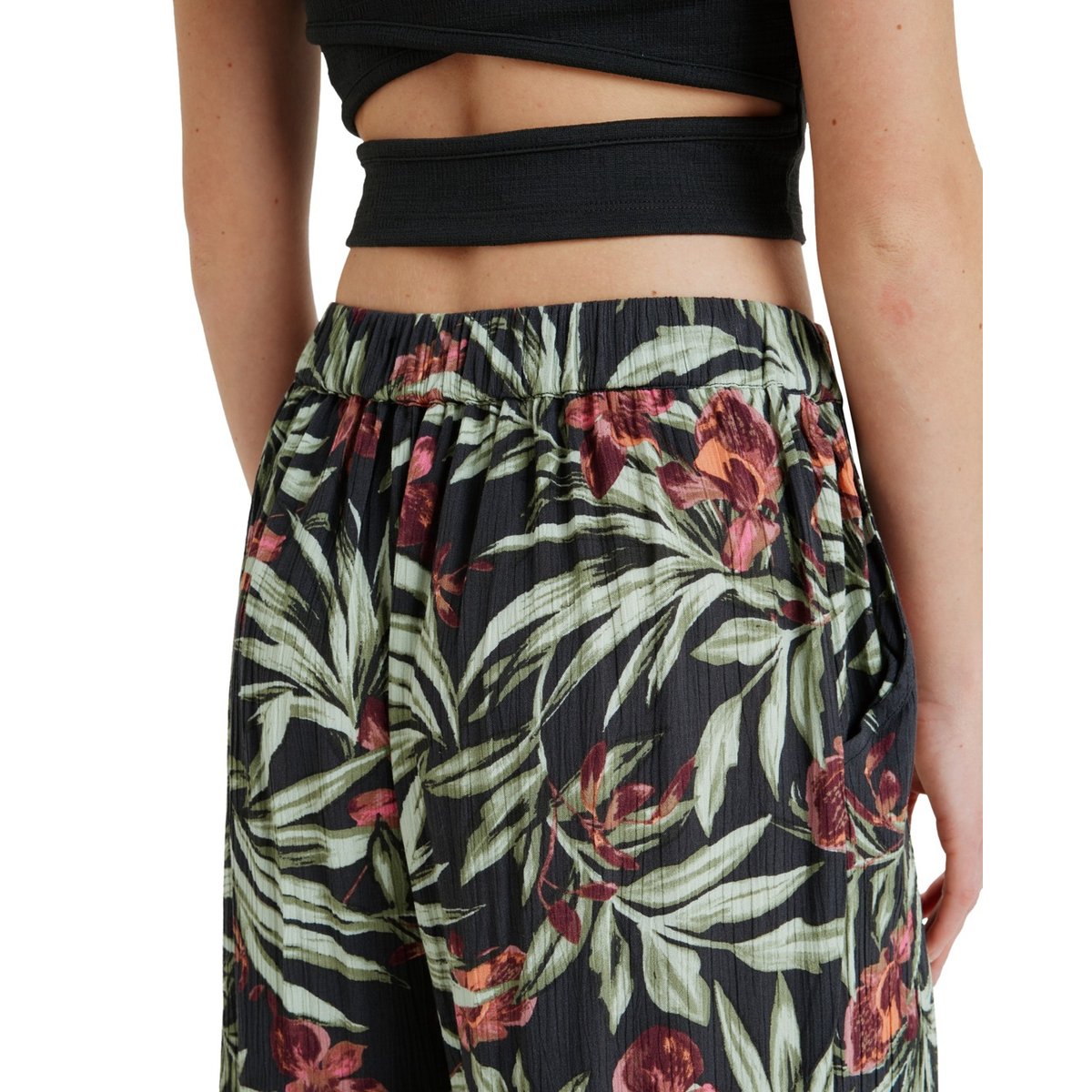 Pantalon de longueur régulière MIDNIGHT AVENUE CRINKLE. noir phantom wind swept floral crin, ROXY
