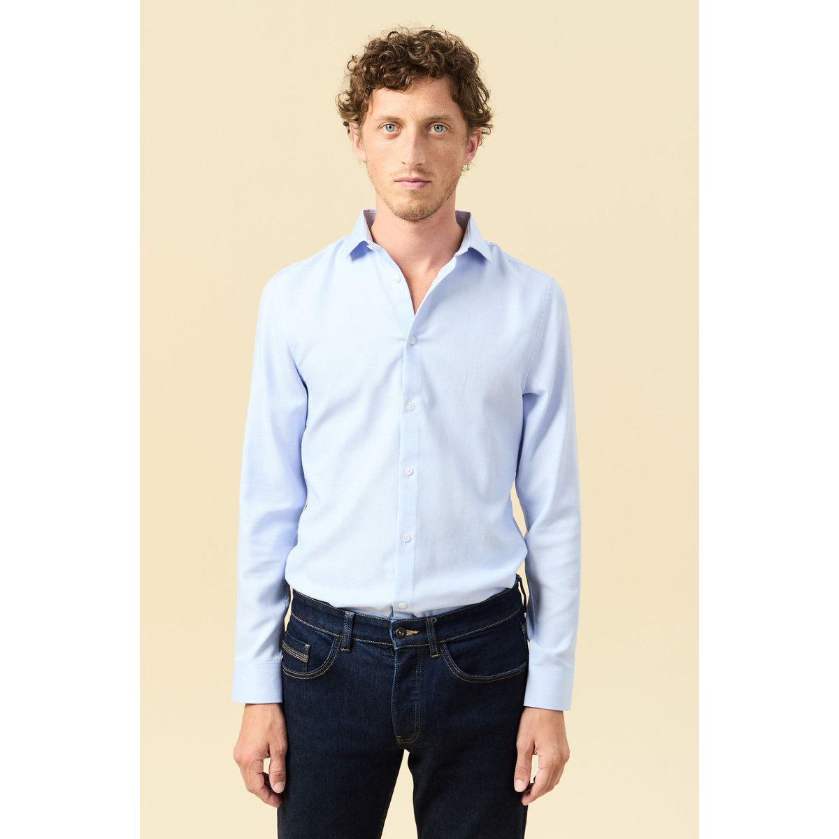 Chemise cintrée manches longues bleu ciel, BONOBO