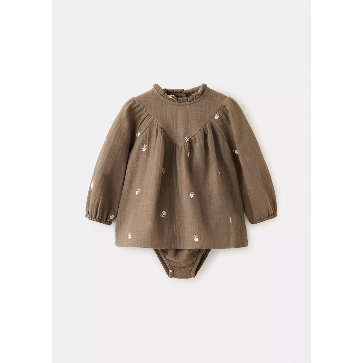 Robe et barboteuse à fleurs brodées chocolat, MANGO BABY