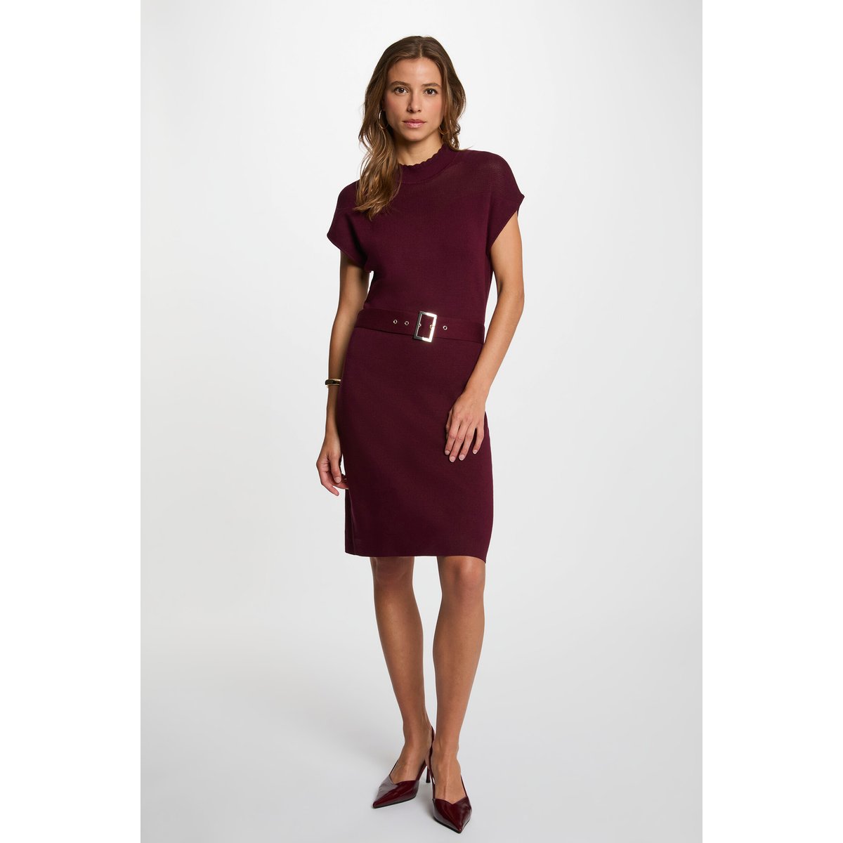 Robe tricot manches courtes prune, MORGAN