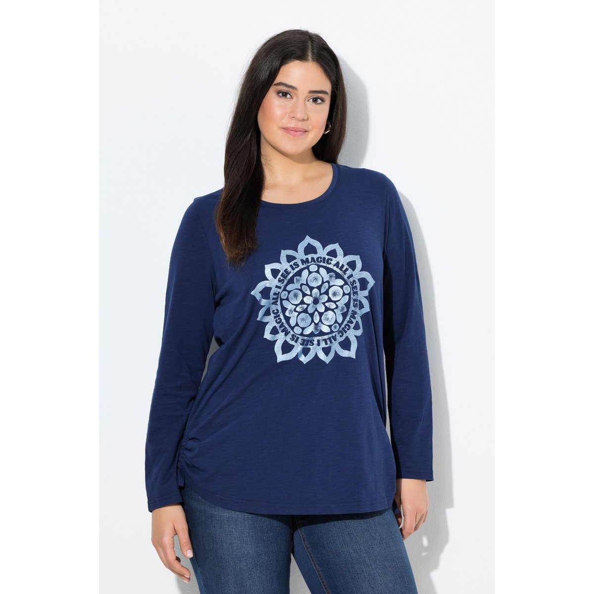 T-shirt à col rond et manches longues bleu encre, ULLA POPKEN