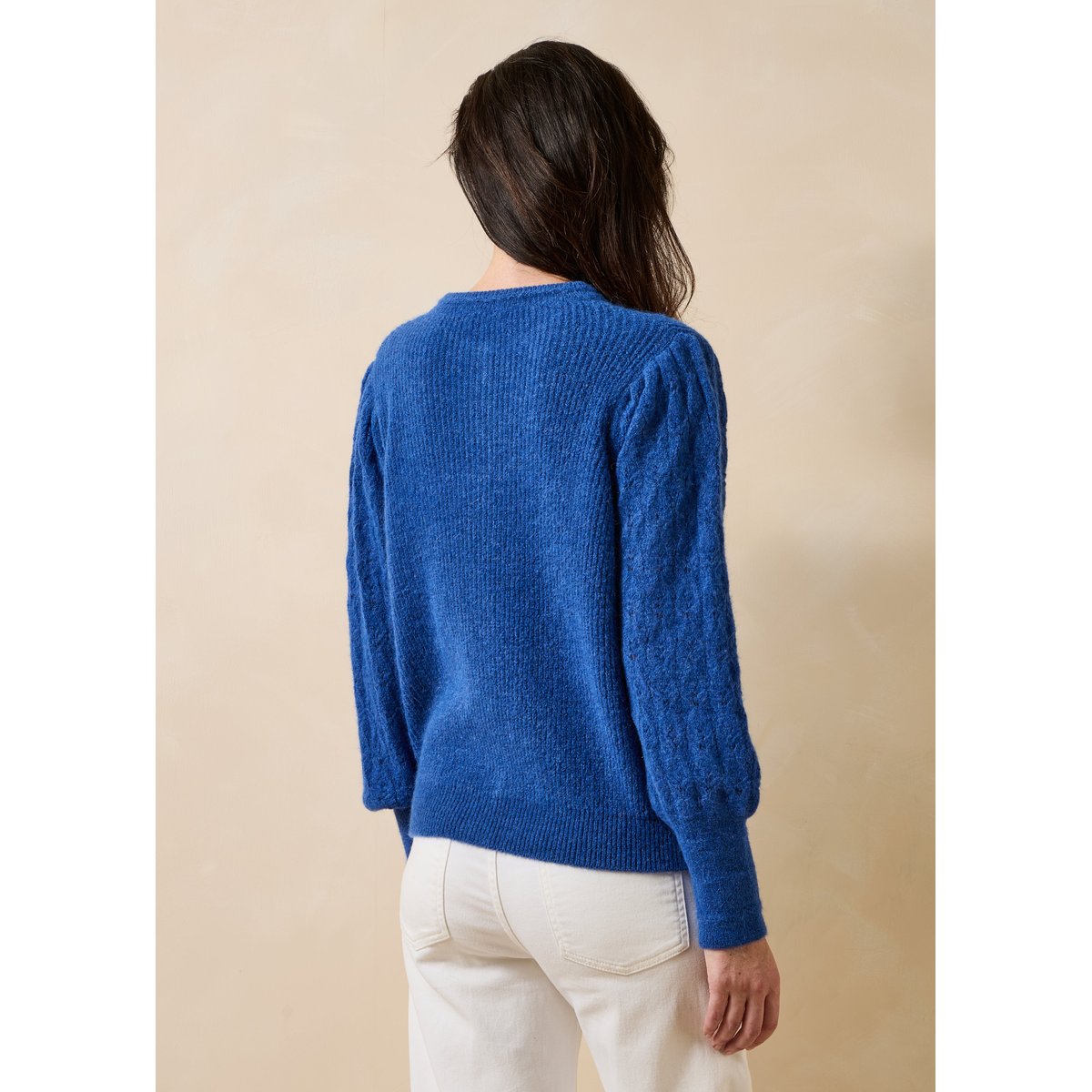 Gilet manches longues en maille encolure ronde saphir, LA FEE MARABOUTEE