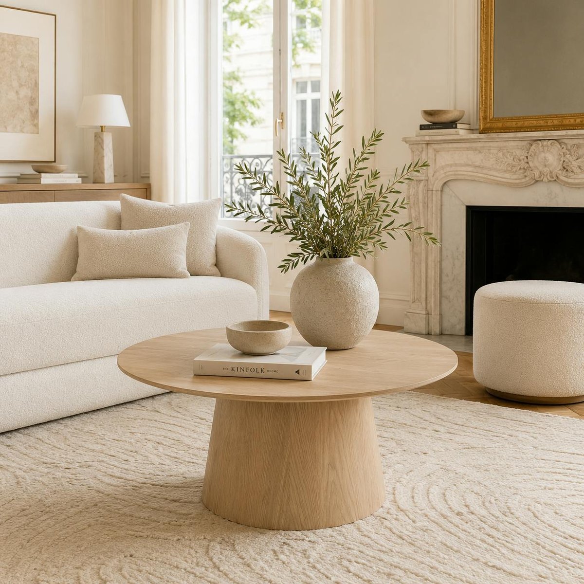 Table basse ronde 80 cm en chêne LOREN bois clair, PIER IMPORT