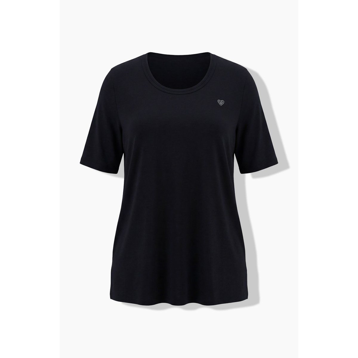 T-shirt en coton Pima, cœur sur le buste noir, ULLA POPKEN