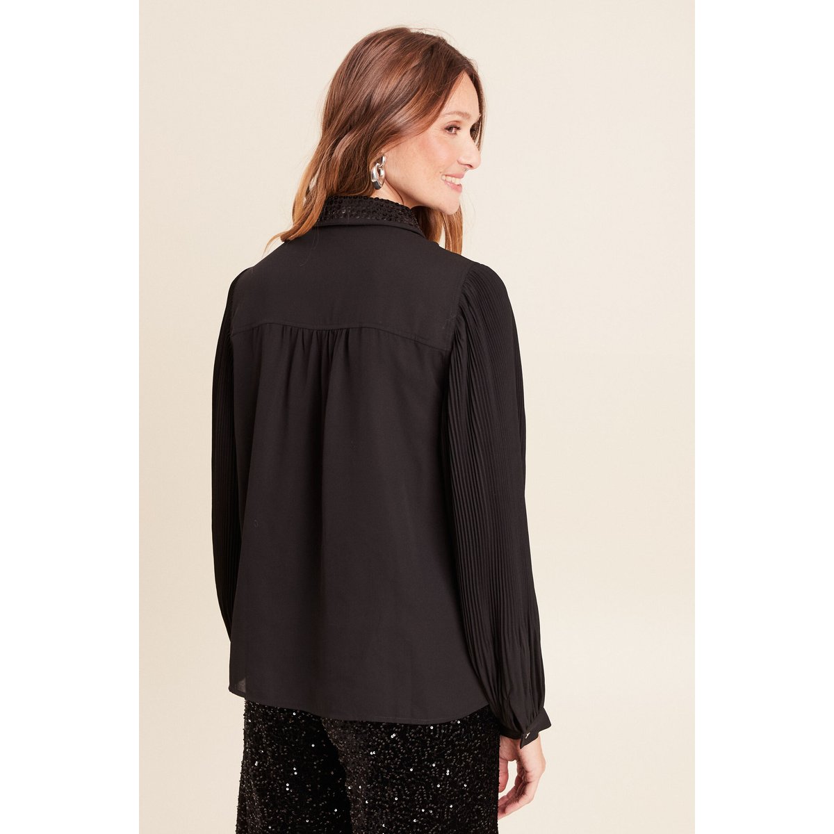 Chemise fluide à sequins manches longues noir, BREAL
