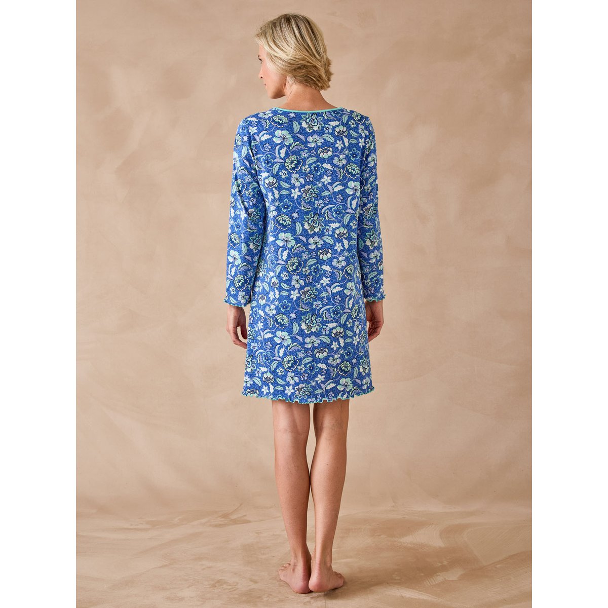 Chemise de nuit maille pur coton imprimé bleu, DAXON