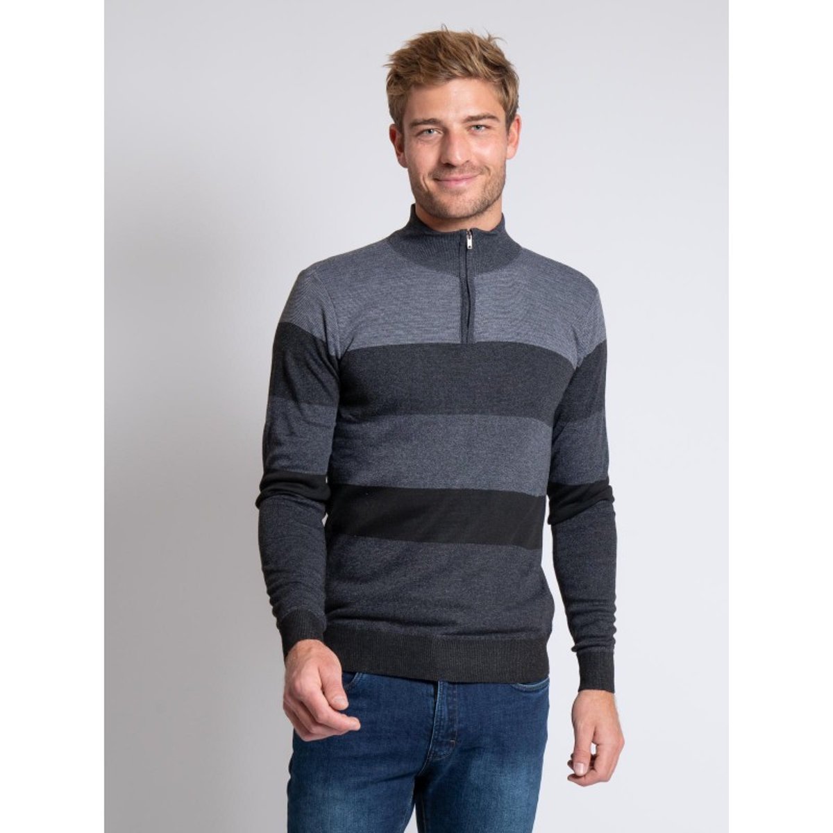 Pull Col Montant Zippé Losibil gris foncé, RITCHIE