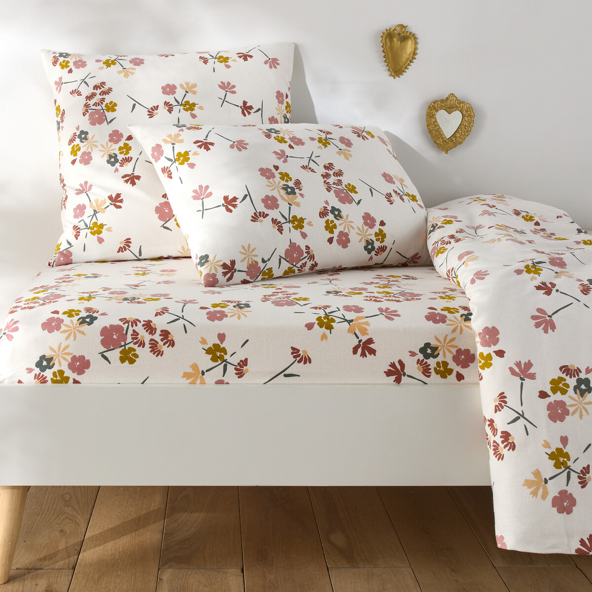 Drap-housse en flanelle coton bonnet 25 cm, Rosine imprimé fleurs, LA REDOUTE INTERIEURS