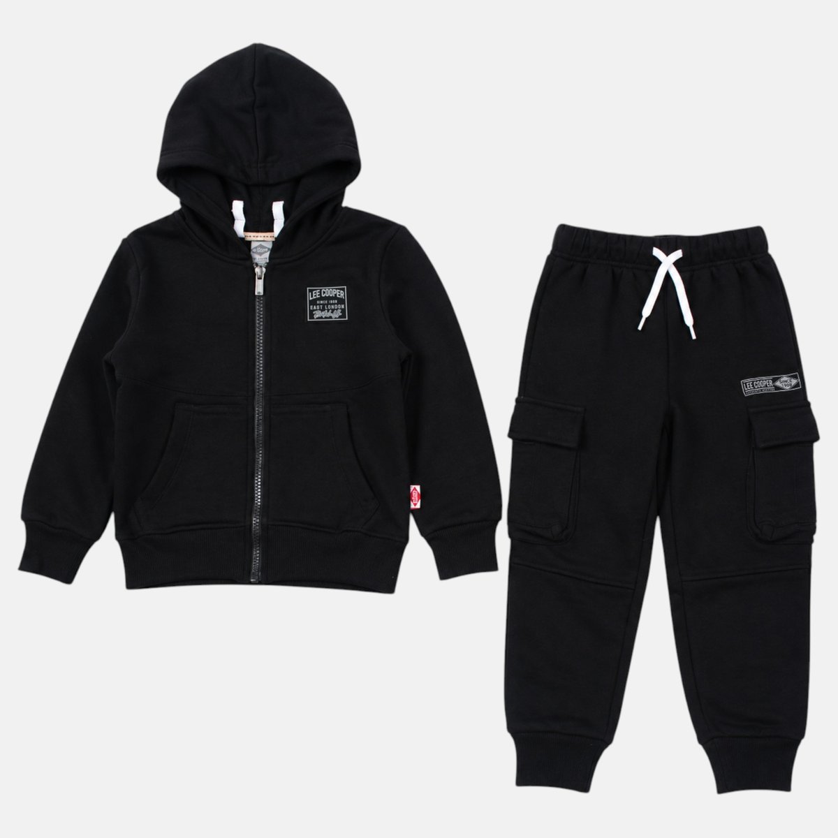 Ensemble veste zippée à capuche et pantalon de jogging cargo, poche kangourou CREW noir, LEE COOPER