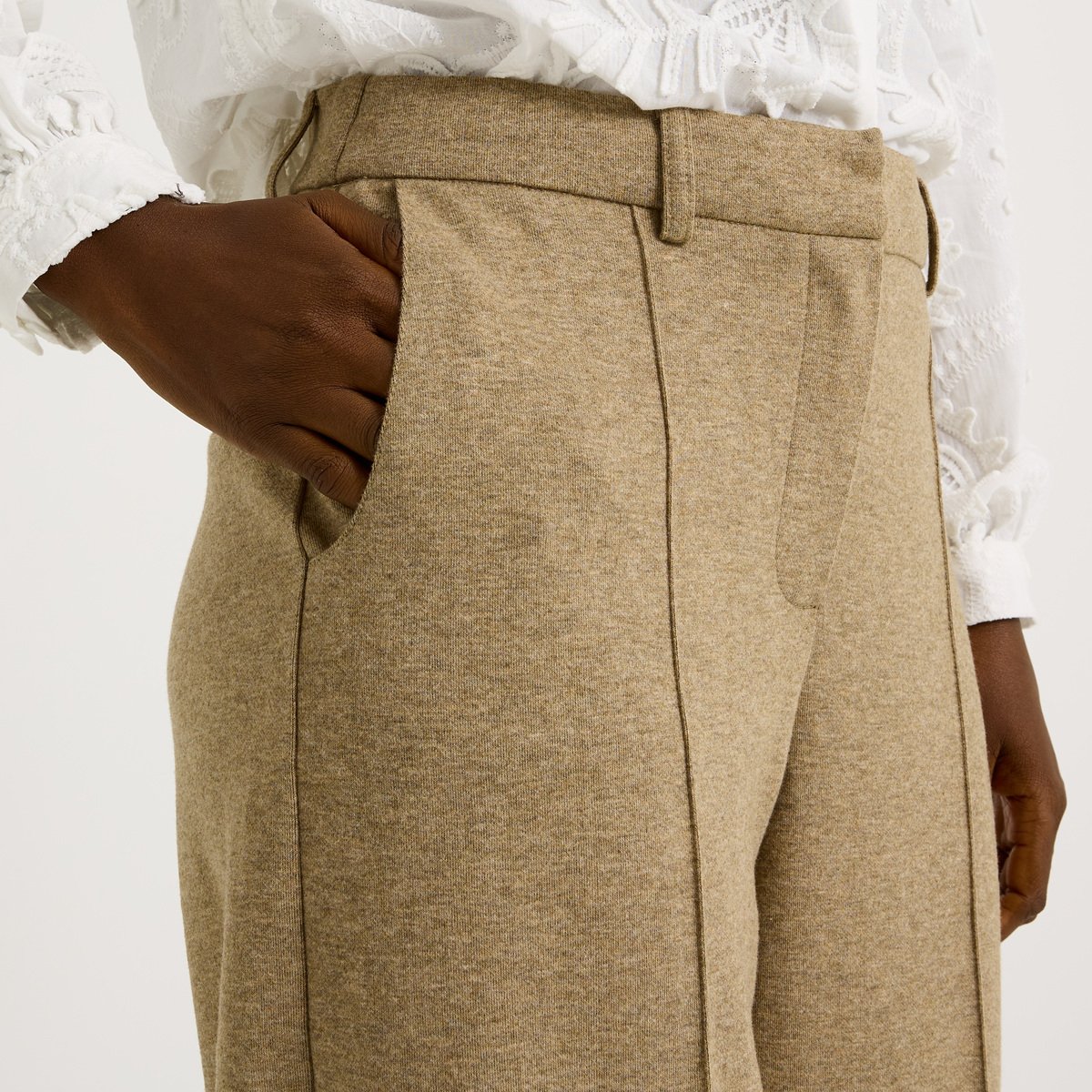 Pantalon large en maille beige, GRAIN DE MALICE