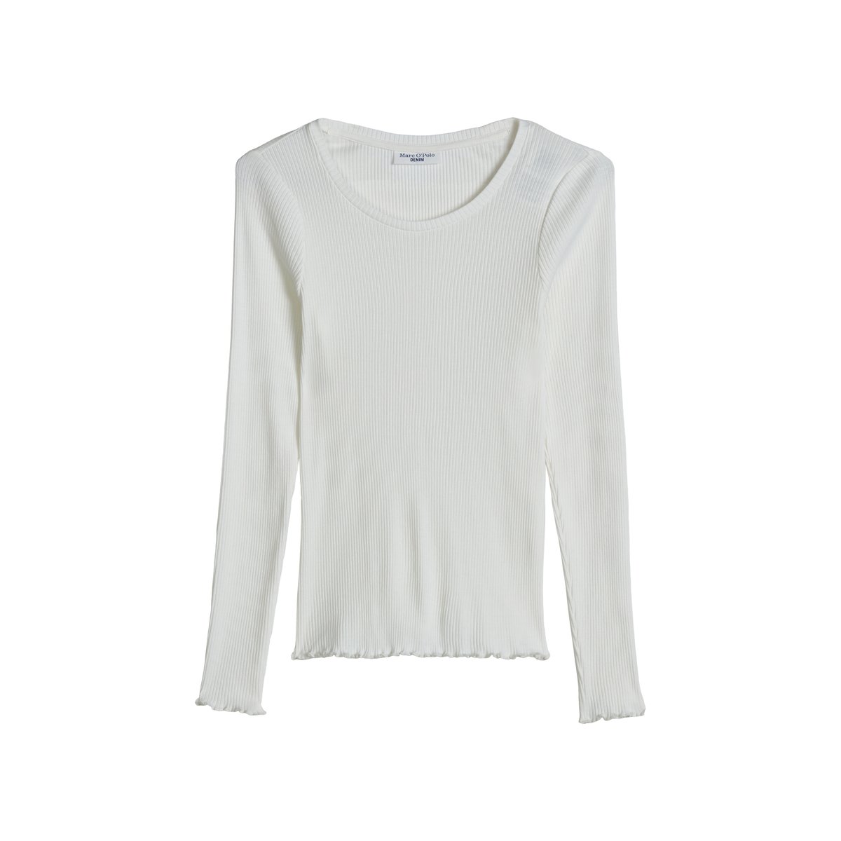 T-shirt à manches longues ajusté en coton organique stretch blanc, MARC O’POLO DENIM