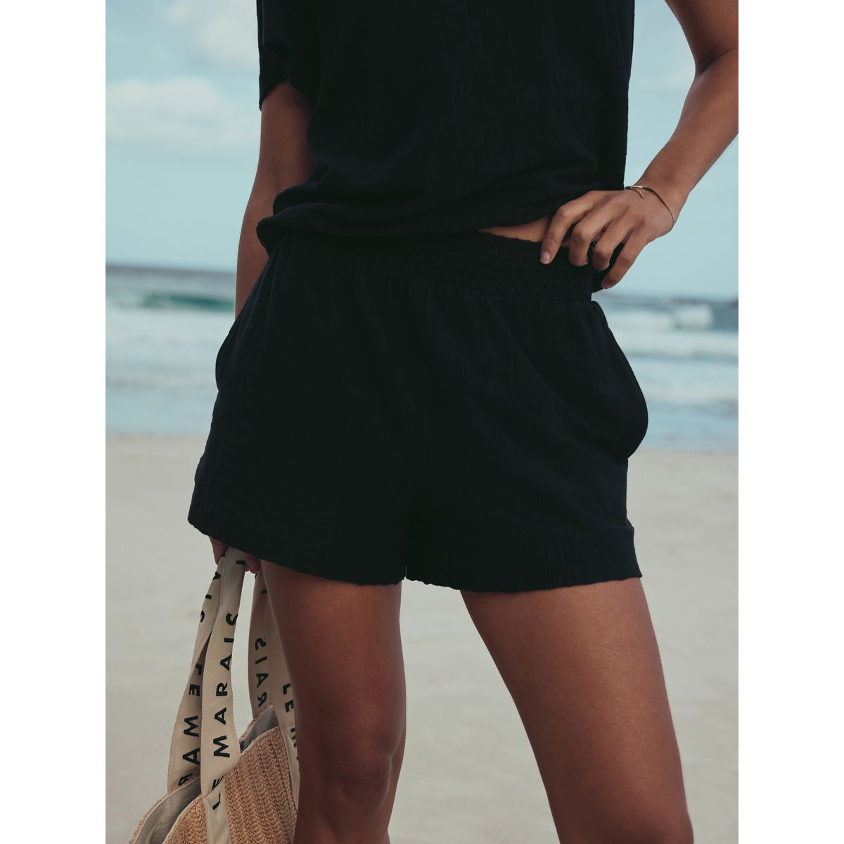 Short en jersey froncé noir, NEXT