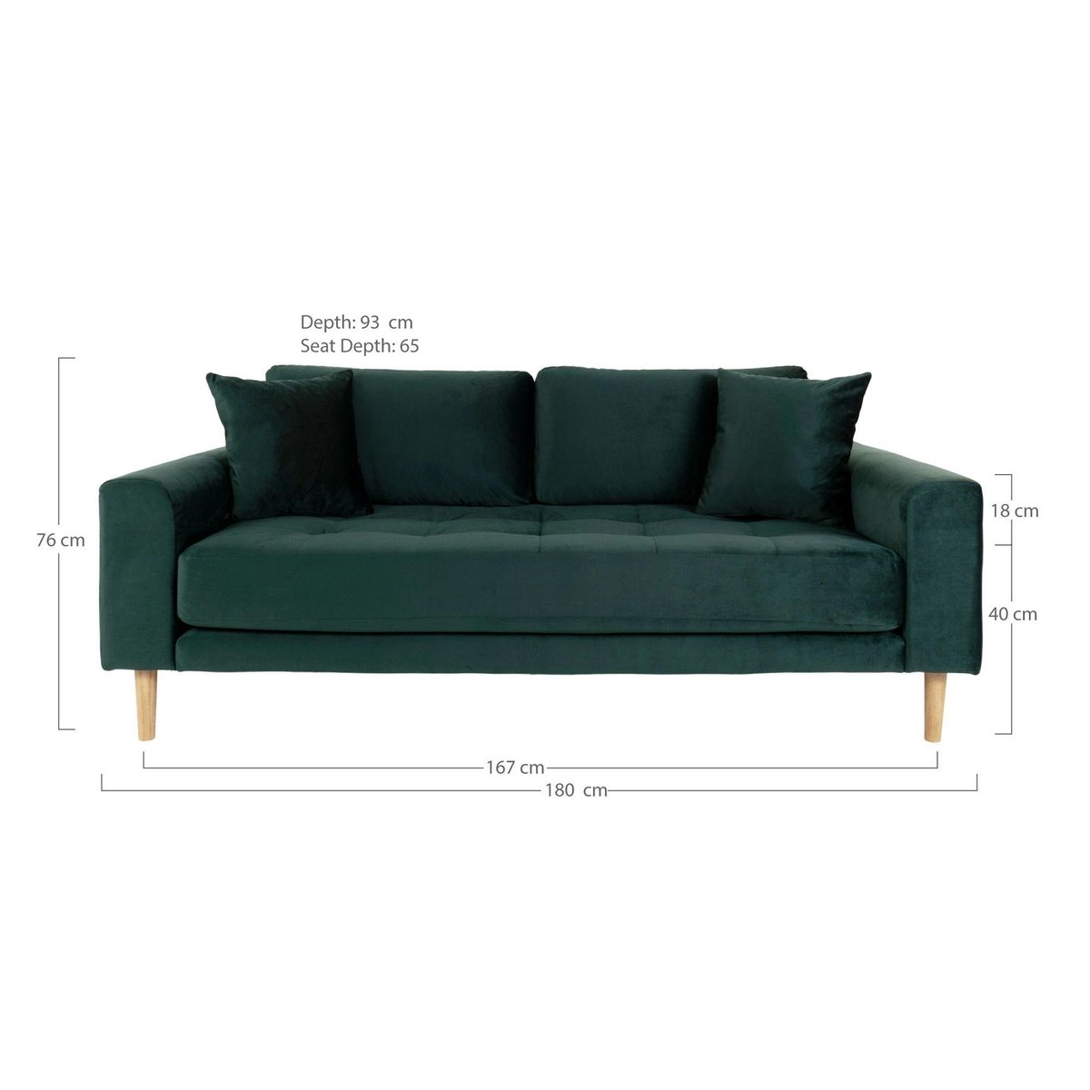 Canapé droit moderne en tissu AMSTERDAM vert foncé - 2,5 places, PIER IMPORT