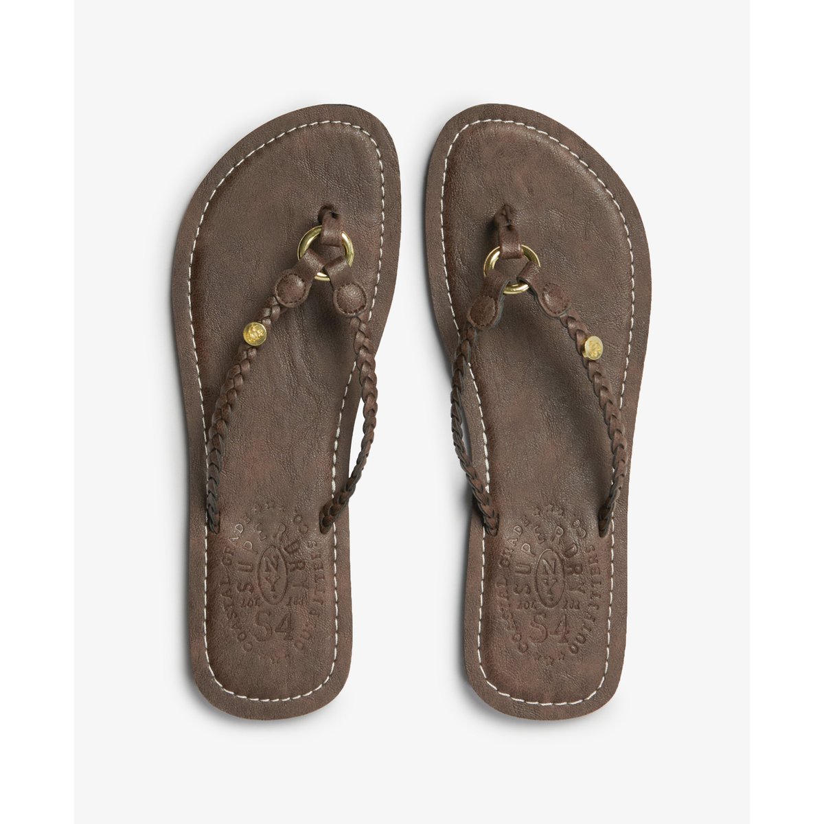Tongs Tressées en Simili Cuir marron caramel, SUPERDRY
