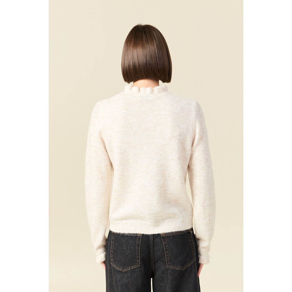 Pull col montant manches longues creme, BONOBO