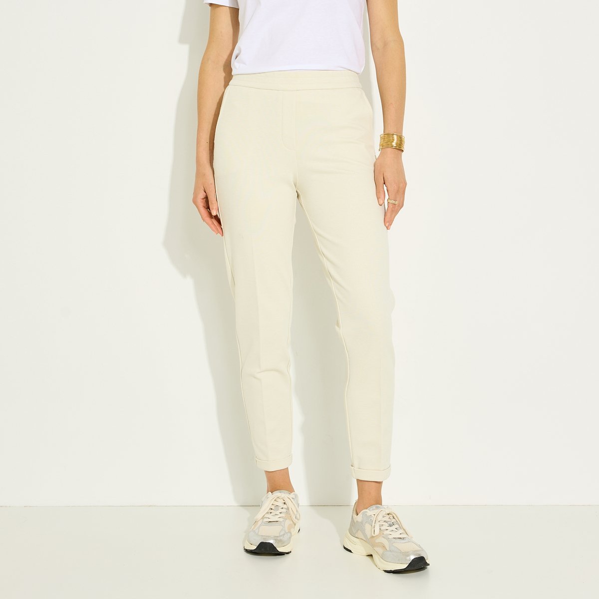 Pantalon ajusté en maille beige, GRAIN DE MALICE