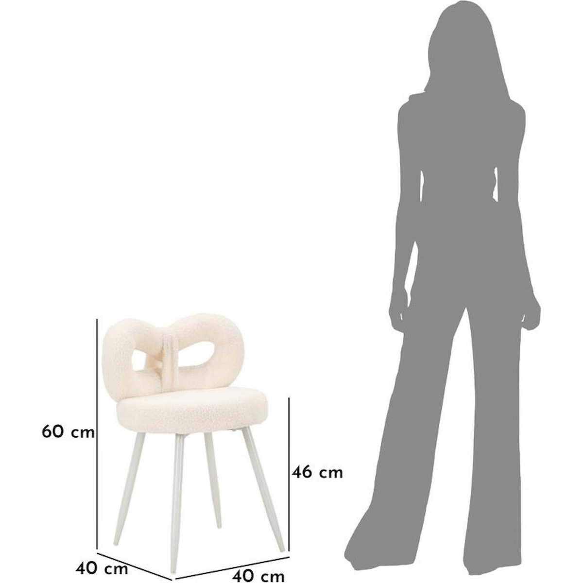 Mini chaise bouclette dossier enveloppant pieds blanc, RECOLLECTION