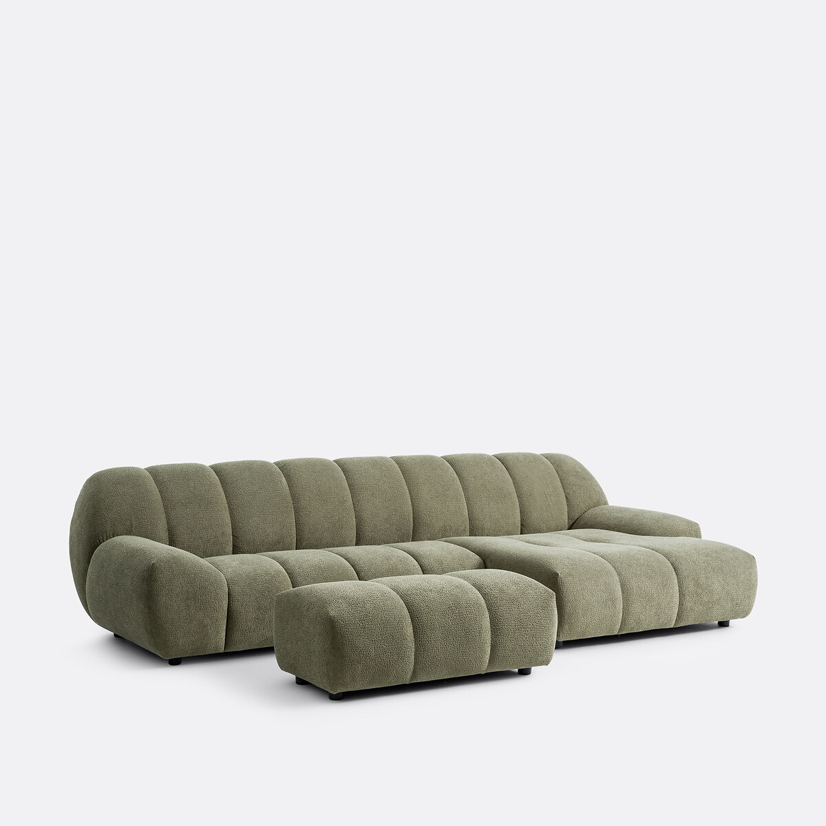 Canapé d'angle droit, 4 places, en tissu relief, NURIA vert kaki, LA REDOUTE INTERIEURS